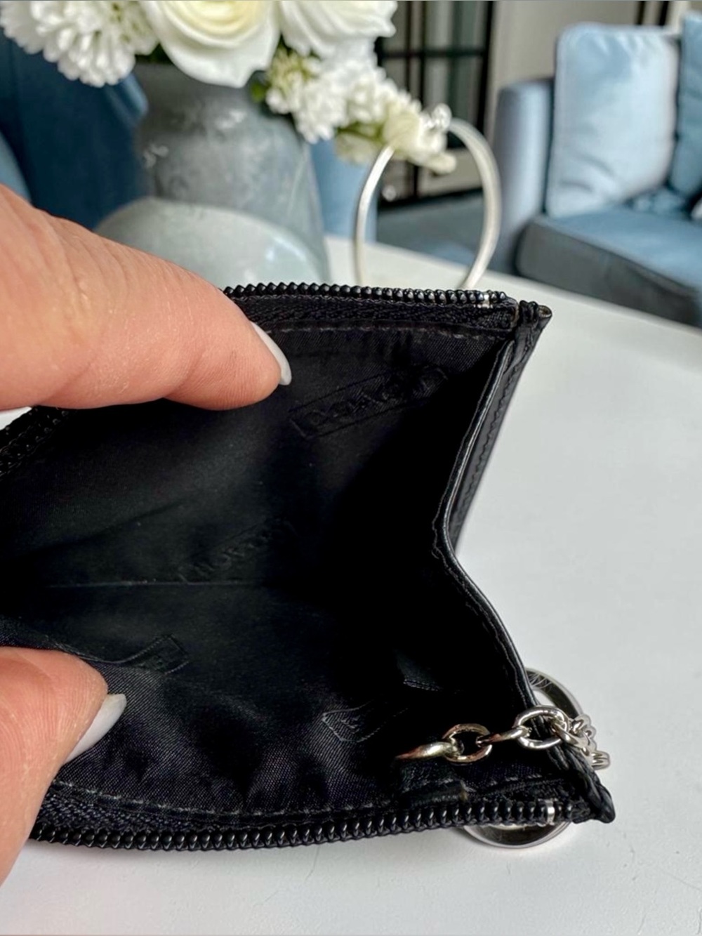 COACH Mini Skinny Coin ID Case Small Signature C Key Ring (Black/Gray) - Picture 4 of 4